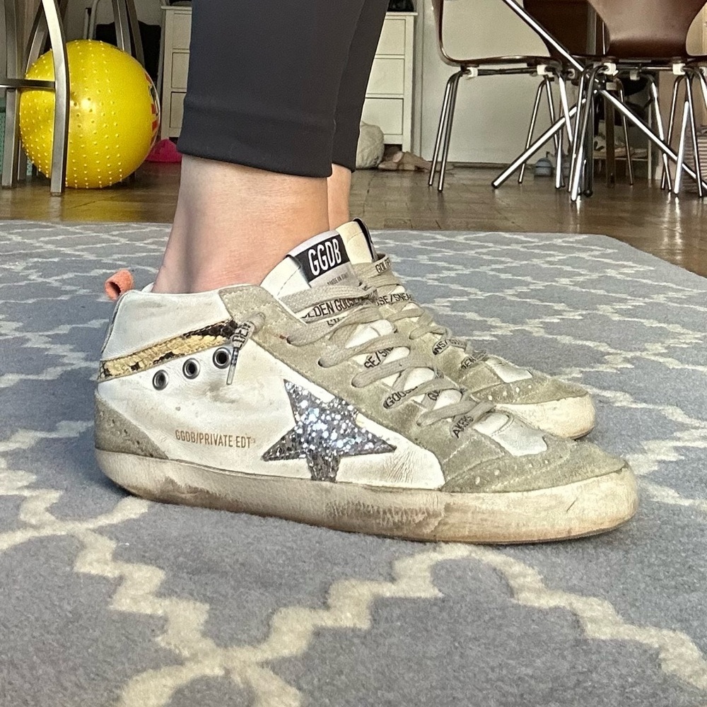 Golden Goose Women’s Deluxe Brand Mid Star Python Silver Glitter Sneakers - Picture 9 of 10